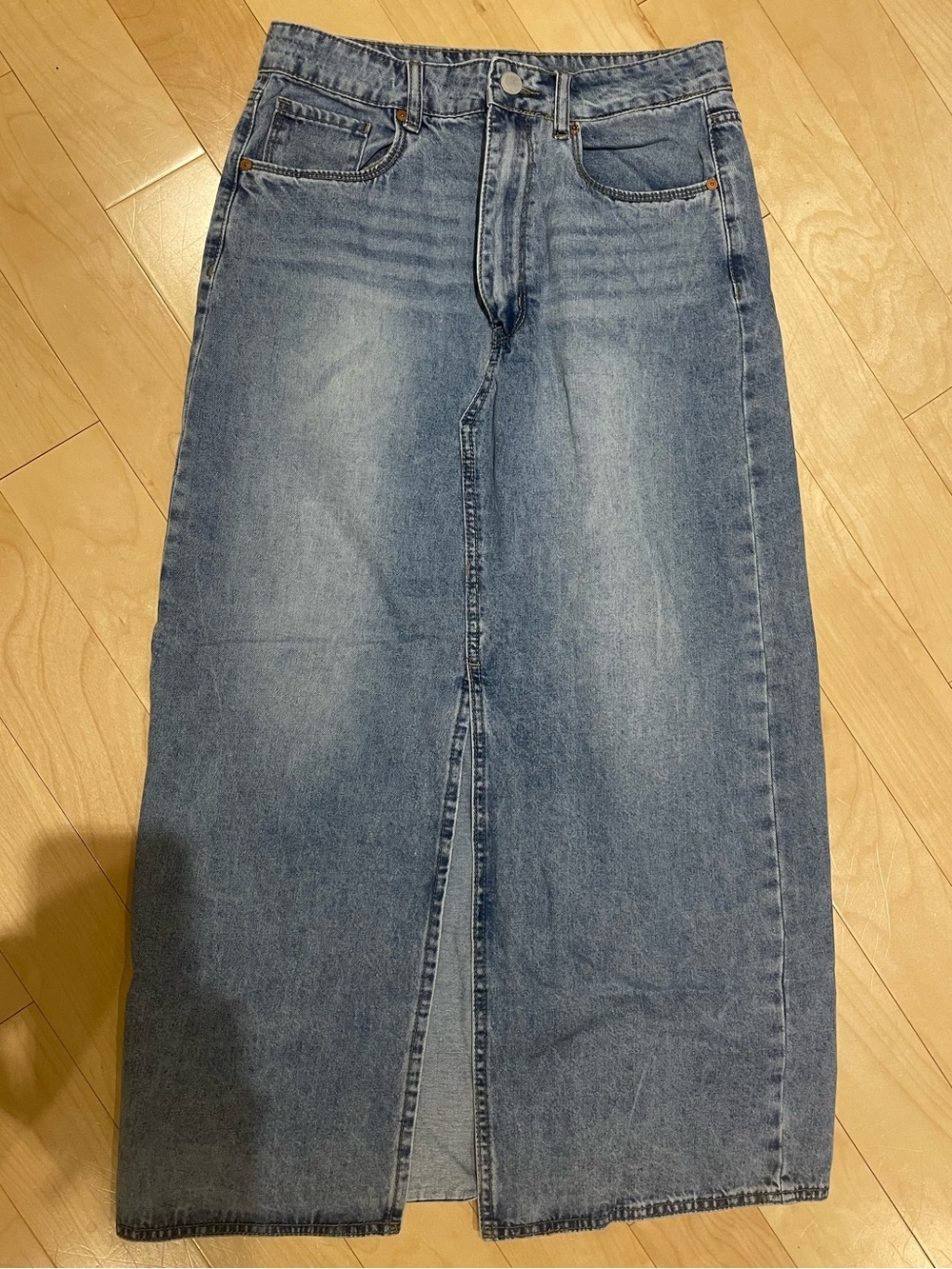 Blank NYC - Mid-Blue Denim Maxi Skirt with Front Slit (size: 28)